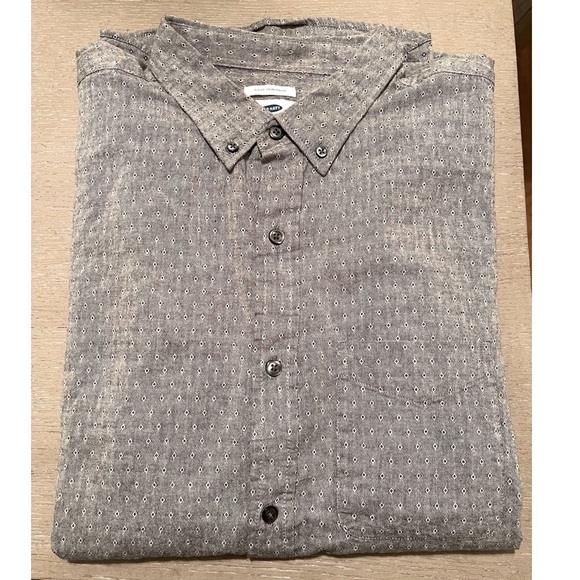 Old navy men’s slim fit gray long sleeve diamond pattern button down shirt sz XL - Picture 2 of 10